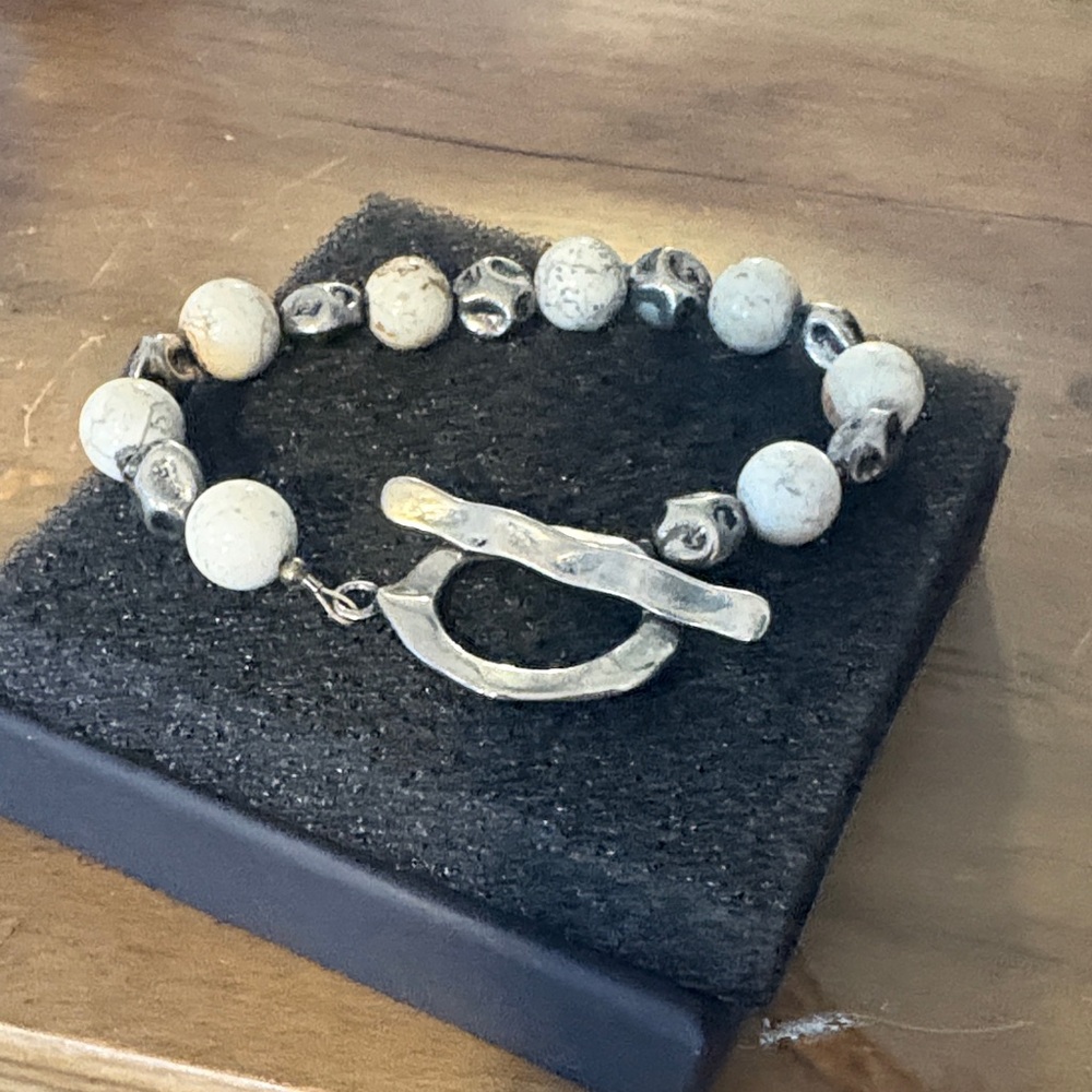 Artisan Silver and Cream Beaded Bracelet